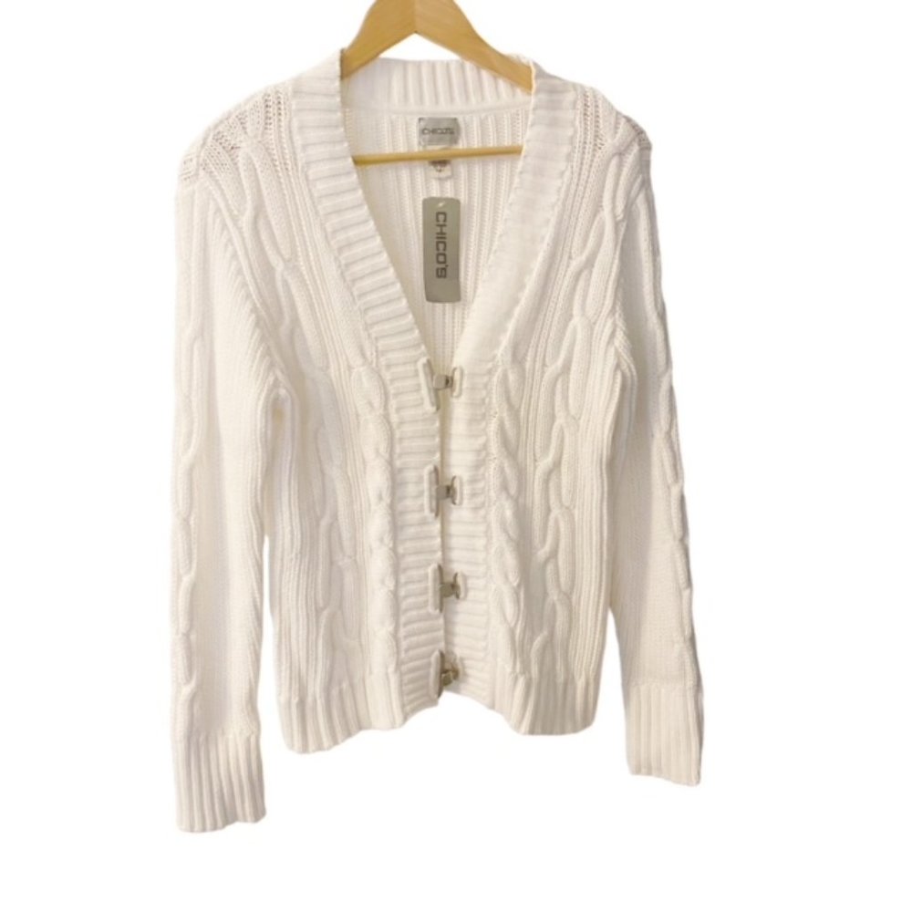 NWT CHICO'S OPTIC WHITE JOURNEY LONG SLEEVE CARDIGAN SIZE 8 (MEDIUM)